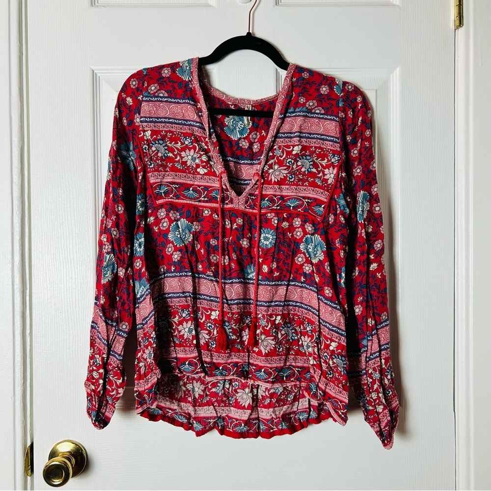 Euc Spell Folk Town Blouse Wine Xs - image 4